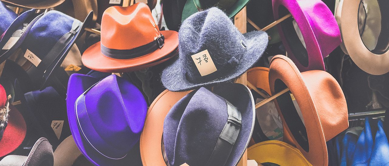 Multiple hats of different colours