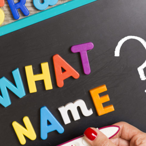 What Name - Blackboard with alphabet