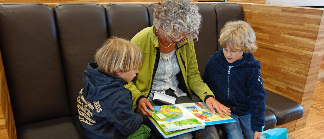 Grandmother reading to 2 boys