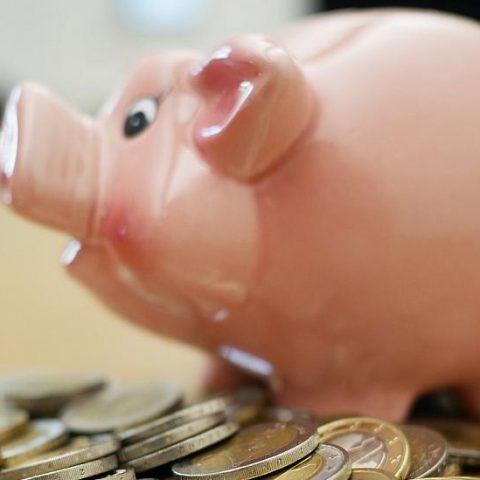 Piggy Bank with coins below